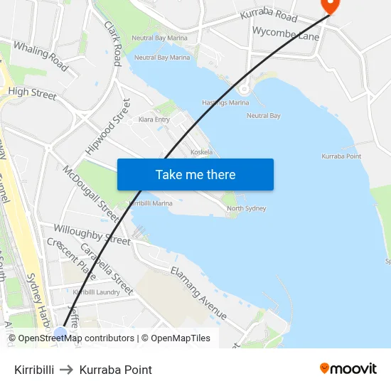 Kirribilli to Kurraba Point map