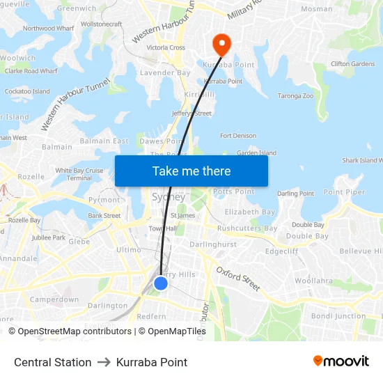Central Station to Kurraba Point map