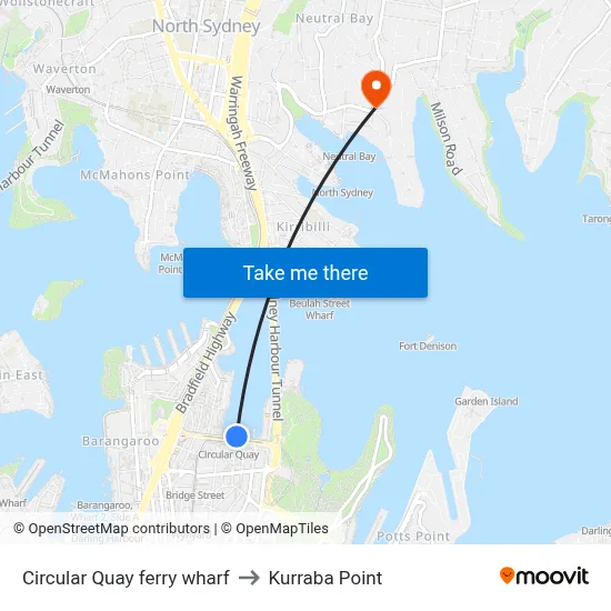 Circular Quay ferry wharf to Kurraba Point map