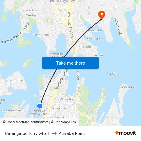 Barangaroo ferry wharf to Kurraba Point map