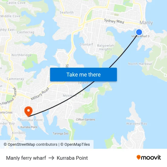 Manly ferry wharf to Kurraba Point map