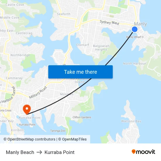 Manly Beach to Kurraba Point map