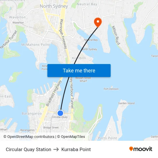 Circular Quay Station to Kurraba Point map