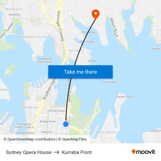 Sydney Opera House to Kurraba Point map
