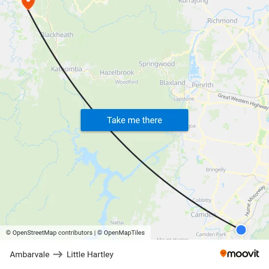 Ambarvale to Little Hartley map
