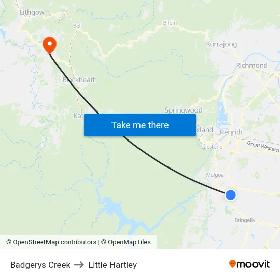 Badgerys Creek to Little Hartley map