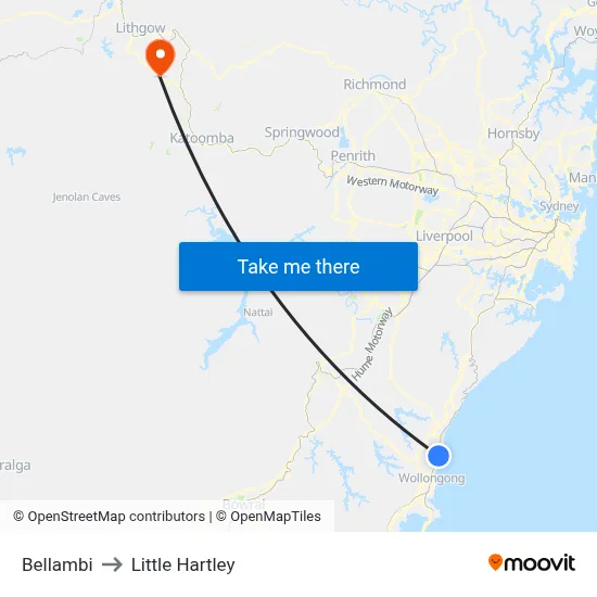 Bellambi to Little Hartley map