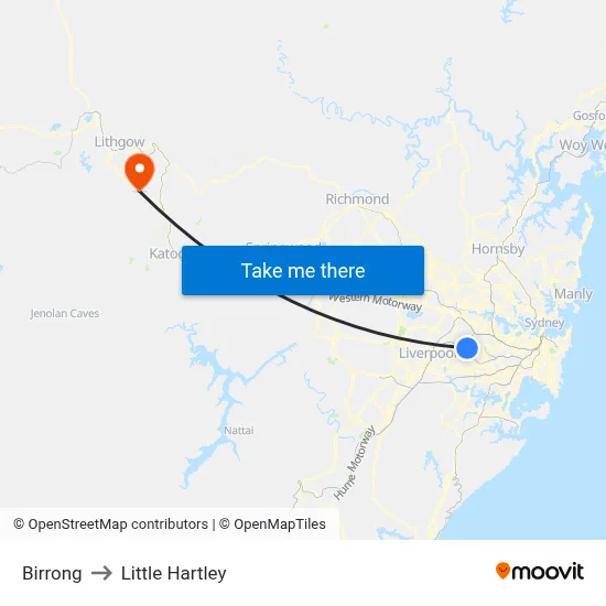 Birrong to Little Hartley map