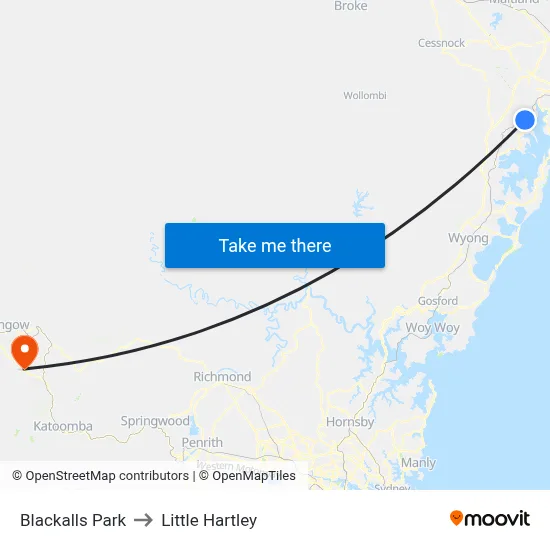 Blackalls Park to Little Hartley map