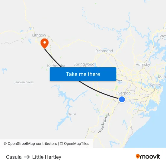 Casula to Little Hartley map