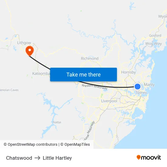Chatswood to Little Hartley map