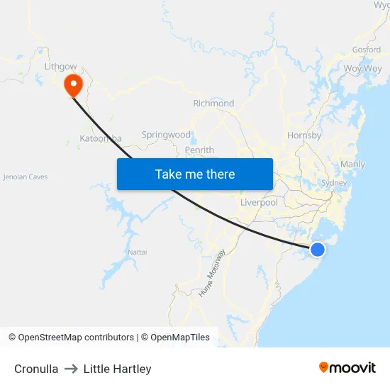 Cronulla to Little Hartley map