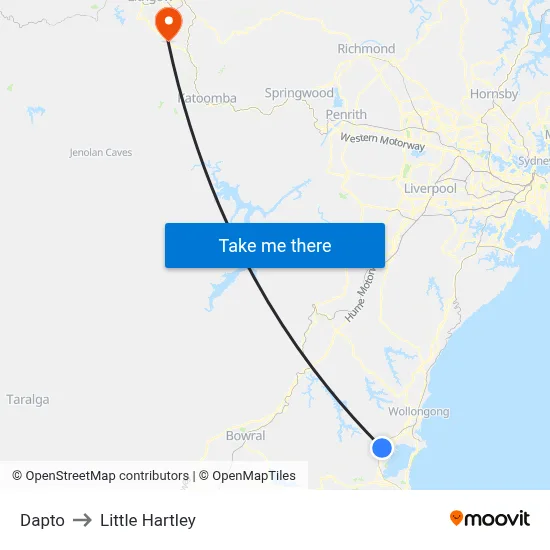 Dapto to Little Hartley map