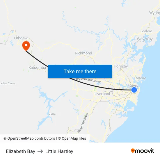Elizabeth Bay to Little Hartley map