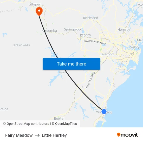 Fairy Meadow to Little Hartley map