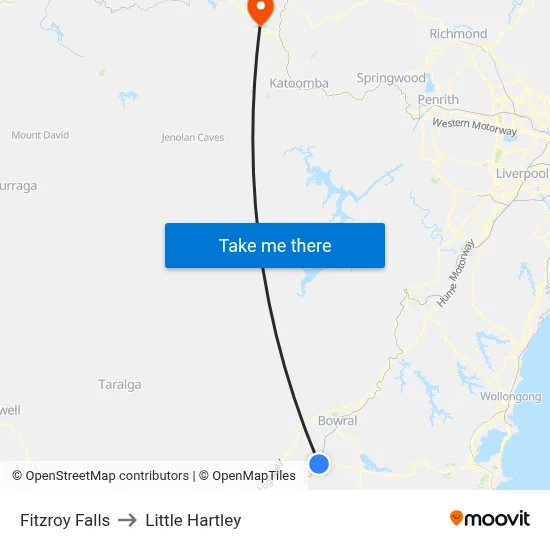 Fitzroy Falls to Little Hartley map