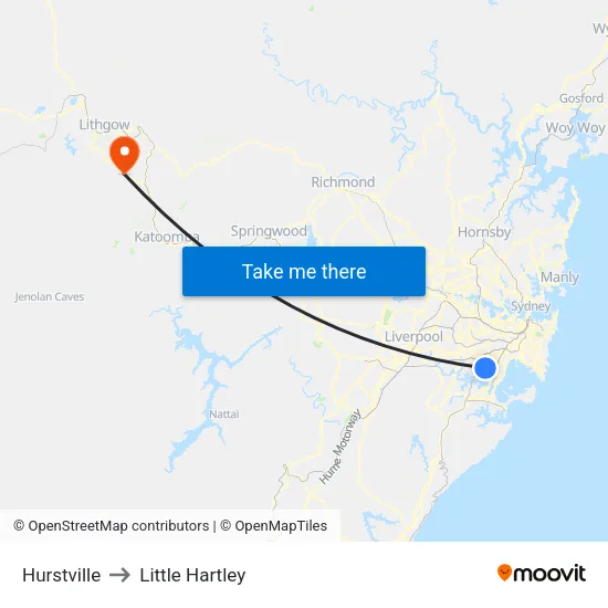 Hurstville to Little Hartley map