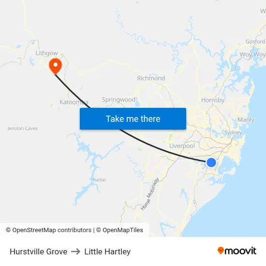 Hurstville Grove to Little Hartley map