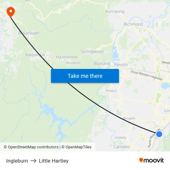 Ingleburn to Little Hartley map