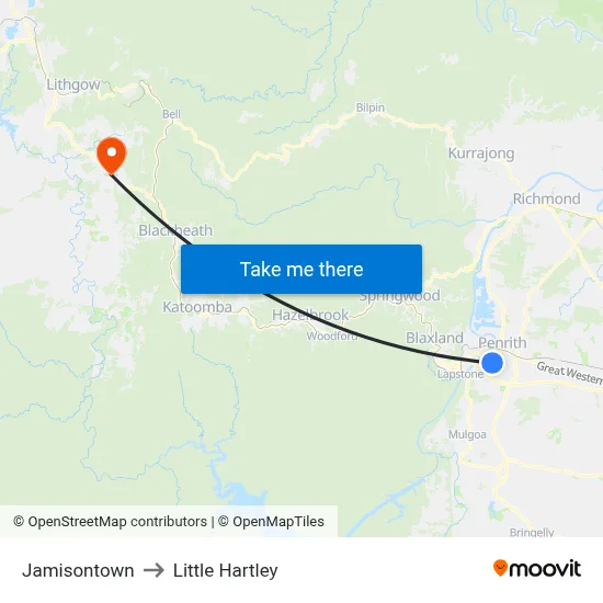 Jamisontown to Little Hartley map
