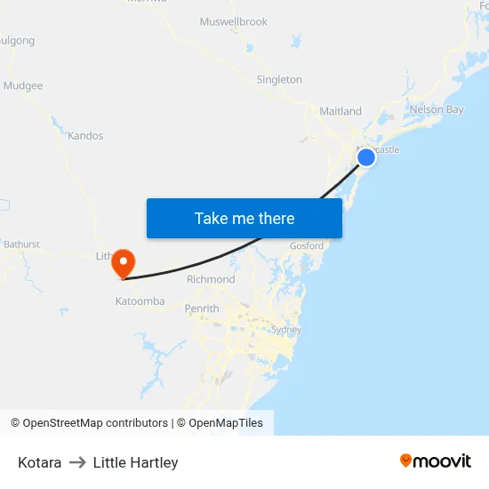 Kotara to Little Hartley map