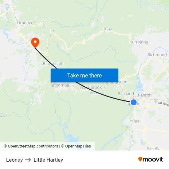 Leonay to Little Hartley map