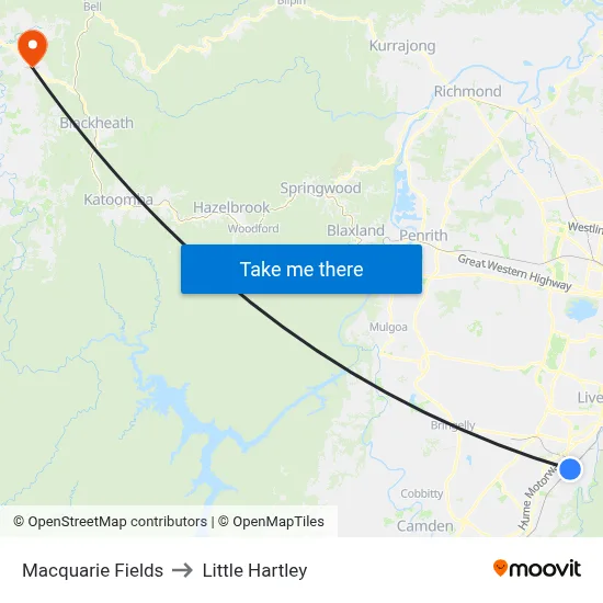 Macquarie Fields to Little Hartley map