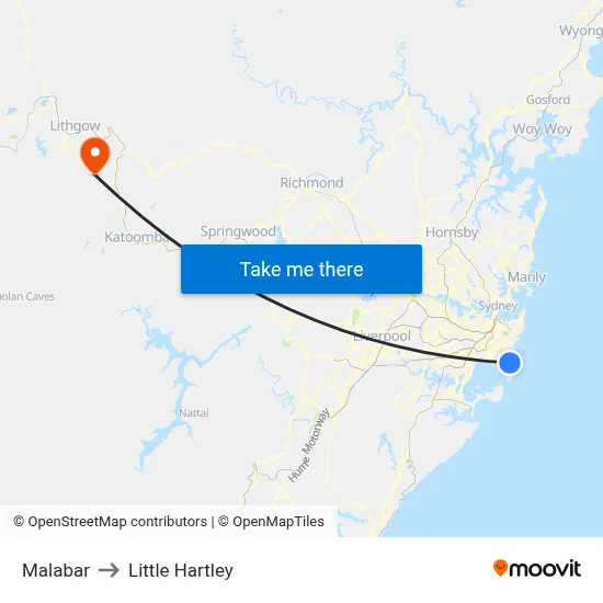 Malabar to Little Hartley map