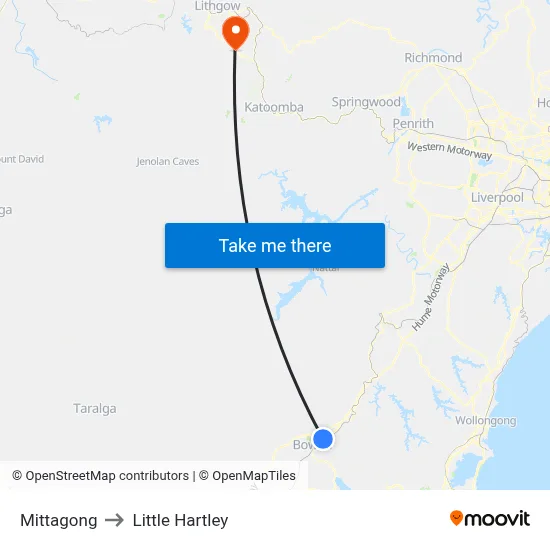 Mittagong to Little Hartley map
