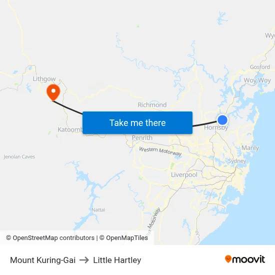 Mount Kuring-Gai to Little Hartley map