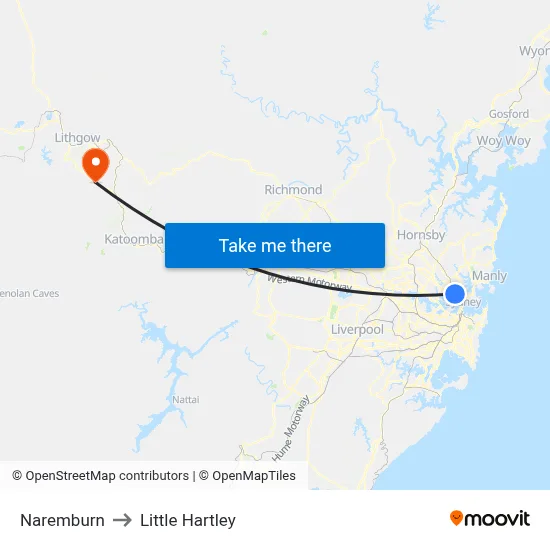Naremburn to Little Hartley map