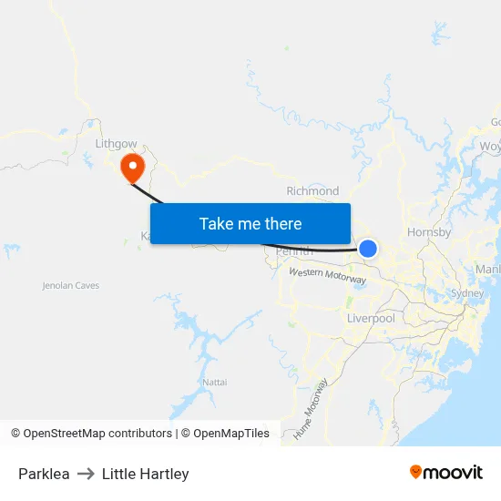 Parklea to Little Hartley map