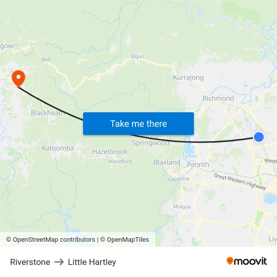 Riverstone to Little Hartley map