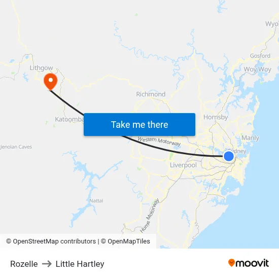 Rozelle to Little Hartley map