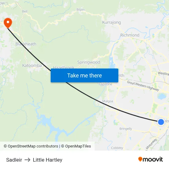 Sadleir to Little Hartley map