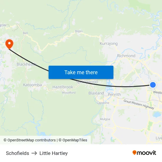 Schofields to Little Hartley map