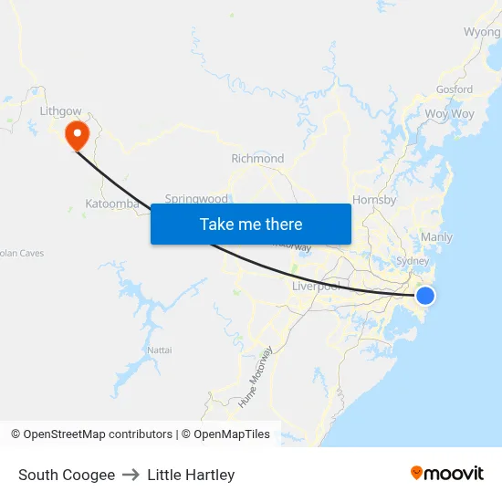 South Coogee to Little Hartley map