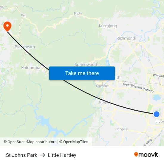 St Johns Park to Little Hartley map