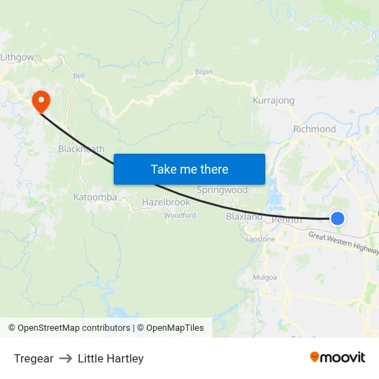 Tregear to Little Hartley map