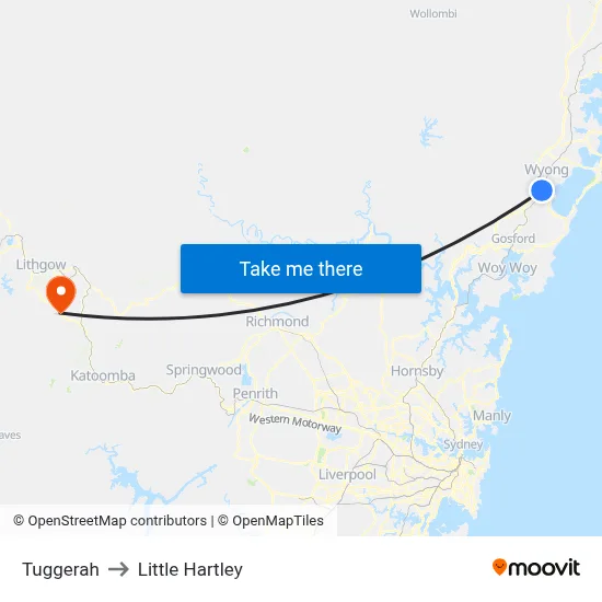 Tuggerah to Little Hartley map