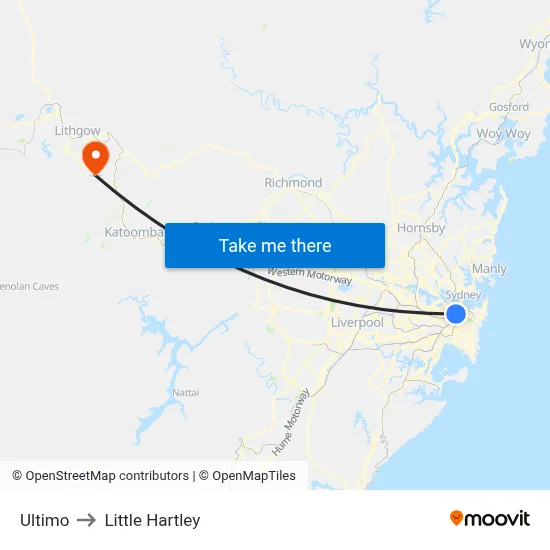 Ultimo to Little Hartley map
