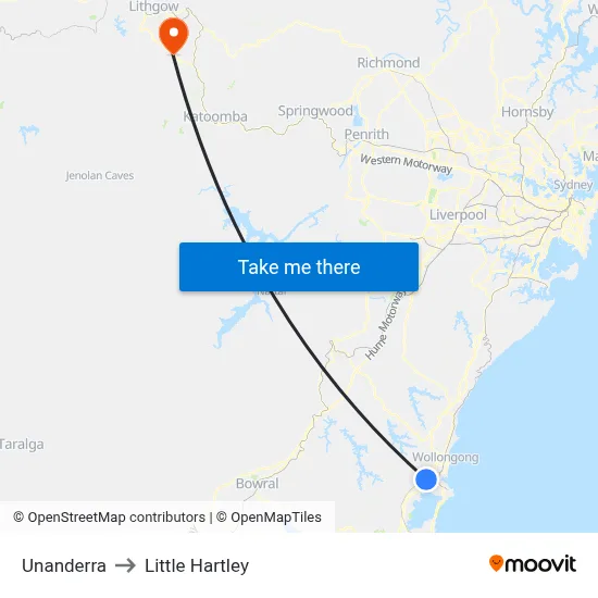 Unanderra to Little Hartley map