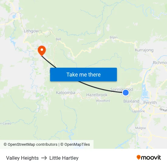 Valley Heights to Little Hartley map