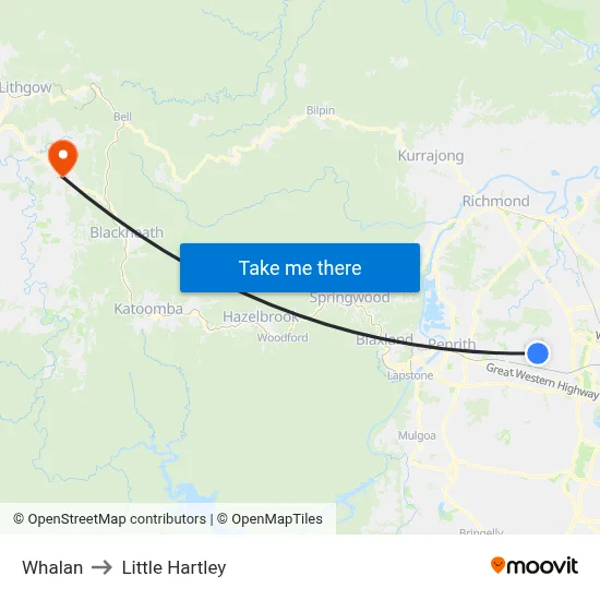 Whalan to Little Hartley map