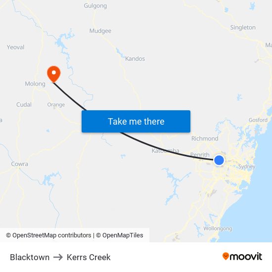 Blacktown to Kerrs Creek map