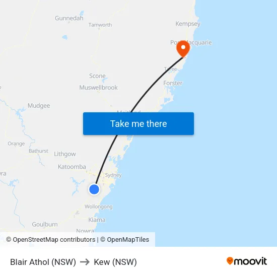 Blair Athol (NSW) to Kew (NSW) map