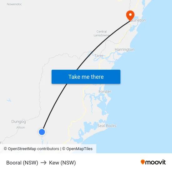 Booral (NSW) to Kew (NSW) map