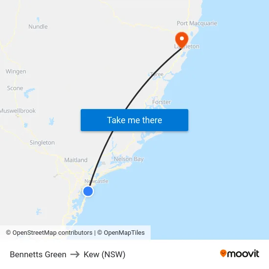 Bennetts Green to Kew (NSW) map