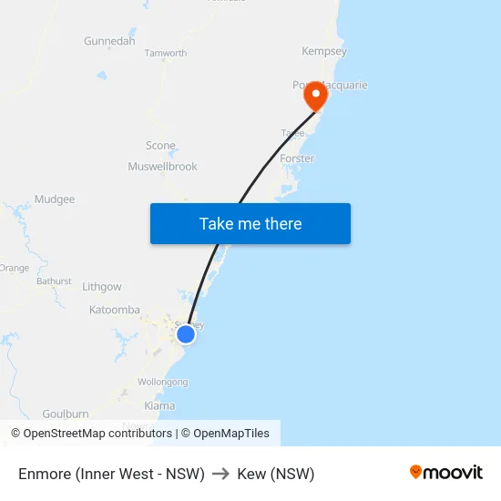Enmore (Inner West - NSW) to Kew (NSW) map