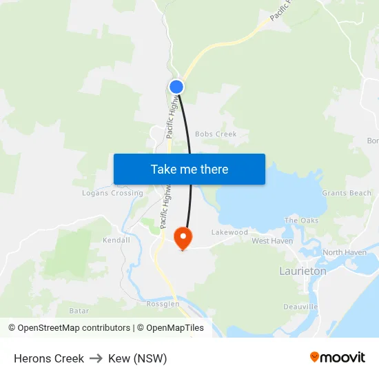 Herons Creek to Kew (NSW) map